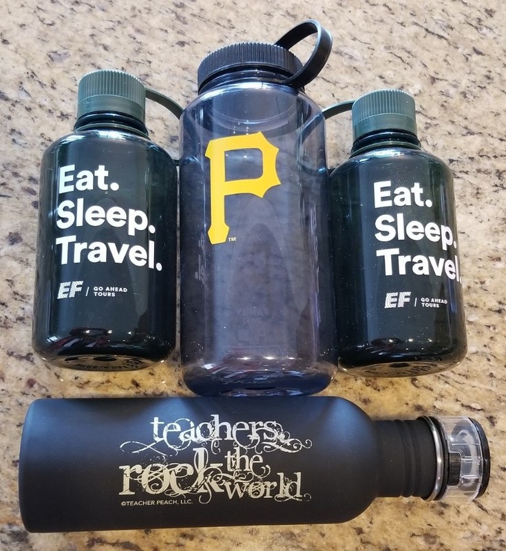 Lot of 4 Water Bottles Teachers Rock The World, Pittsburgh Pirates, EF Tours NEW