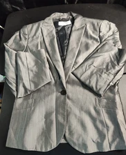 Calvin Klein Suit Set 10 Gray Herringbone Shimmer Single Button Blazer Trousers