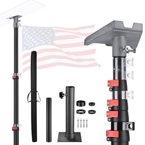 AplusChoice 25FT Starlink G3 Pole Mount Kit Deck Mount Telescopic Flagpole Black