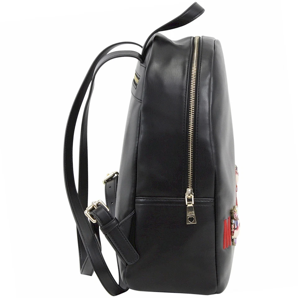 Mochila Bolso Libro Love Moschino Para Mujer Negro Bordado y Joyas Logo Foto 2 de 4