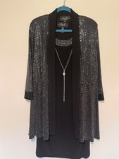 R  M Collection Mother of Bride Party Dress Black with Jacket Sparkle 14