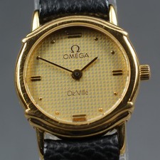 Vintage 1985 OMEGA DeVille Qz Cal.1455 Gold Guilloche 20mm Ladies Watch New Batt 16