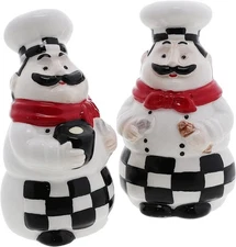 Chef Salt and Pepper Shakers Set Ceramic Kitchen Décor