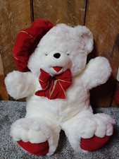 Large 29  Cuddly White Teddy Bear w/ Red Hat Super Furry And Squeezable