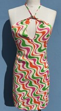 Zara Multi-Color Swirl Print Keyhole Halter Neck Tie Mini Dress Size X/Small