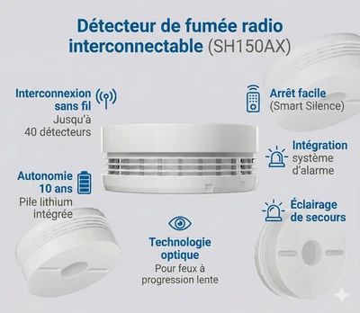Détecteur de fumée radio interconnectable DAITEM SH195AX - Photo 1/4