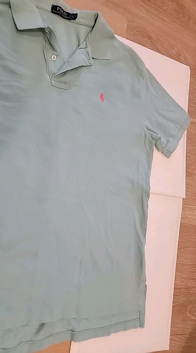 POLO RALPH LAUREN MEN'S POLO SHIRT SIZE LARGE AQUA W/ PINK PONY