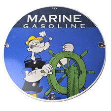 Vintage Marine Gasoline Sign - Popeye Sailor Porcelain Enamel Gas Oil Pump Sign Vintage Marine Gasoline Sign - Popeye Sailor Porcelain Enamel Gas Oil Pump Sign