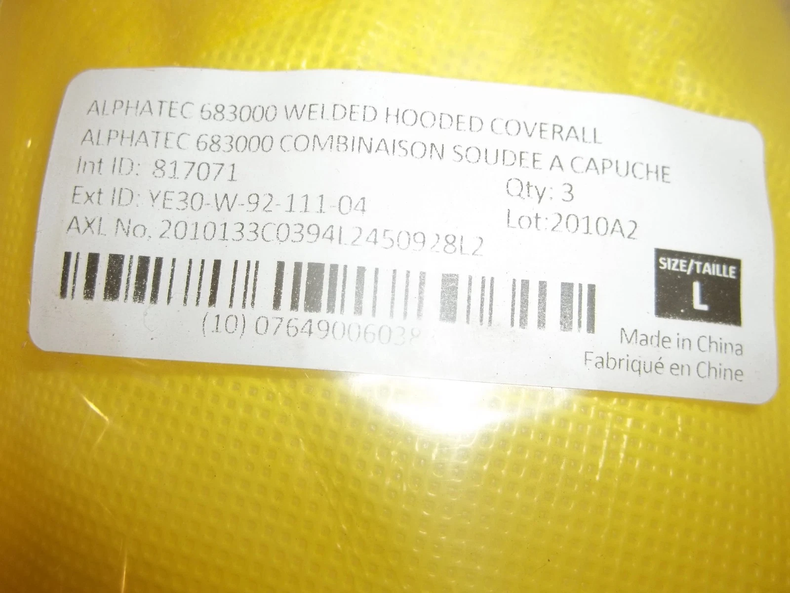 3 PACK ALPHATECH 683000 WELDED HOODED COVERALL YELLOW SIZE LG LARGE PPE (OO1) image 2