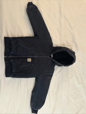 Carhartt Jacket Kids 6/7 Black Hooded Fleece Lined Canvas Coat Barn Chore YYJ158