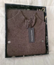  Christian Lacroix 2-Ply 100% Pure Cashmere Sweater Half  Zip Mens Sz S/P Brown