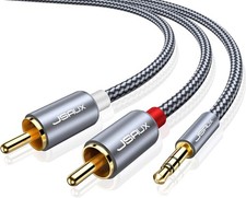 JSAUX RCA to 3.5mm Cable 6.6ft, Aux Headphone Male Grey