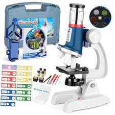 58-Piece Kids Microscope Kit - 100X-1200X Magnification, Metal Body, LED