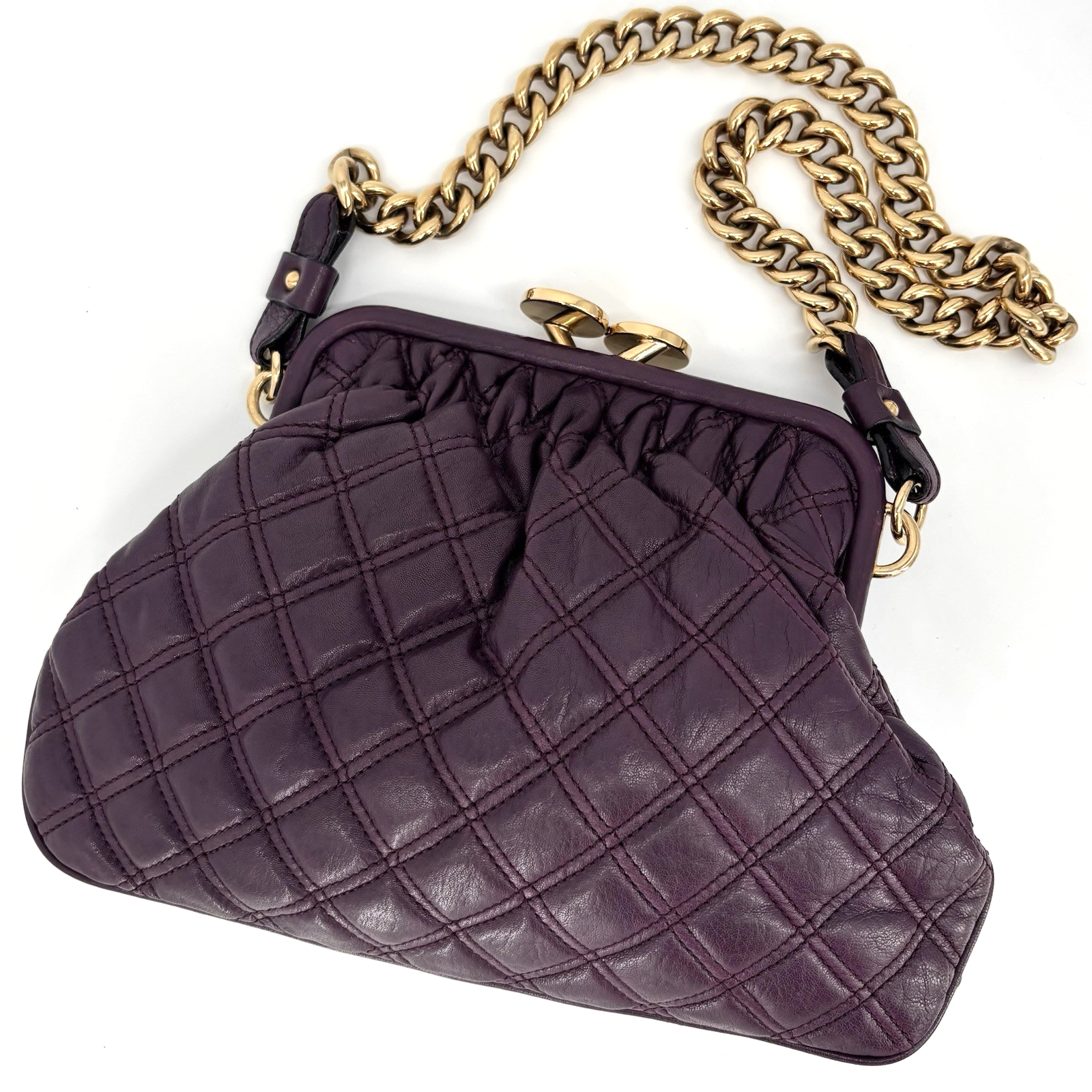 Marc Jacobs Quilted Stam Kisslock Chain Shoulder Bag Purple Authentic From Japan