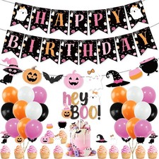 Pink Girls Halloween Birthday Party Decorations Banner Decoration