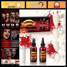 Vampire Fangs Fake Blood Makeup Kit - 4 Sizes for Halloween Cosplay Parties
