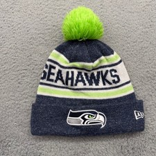 New Era NFL Seattle Seahawks Football Navy/Grn/White Knit Beanie Pom Winter Hat