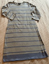 Nautica Size M Striped Long Sleeve Cotton Shirt Dress, Gray  Blue