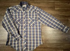 Wrangler Purple Pearl Snap Button Up Western Shirt Plaid Vintage 1960's USA A4