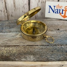 Brass Compass With Hinged Lid, Pocket Style, Polished Finish, Nautical Necklace
