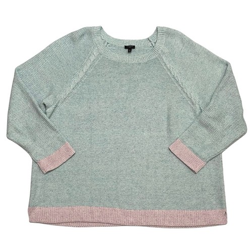 Talbots Plus Baumwolle Leinen Pullover Gr. 3X blau rosa Strick Strumpfbandstich Pulli