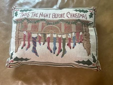Vintage Tapestry Pillow USA ‘Twas The Night Before Christmas Stockings 13 x 17 