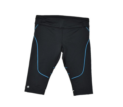 Athleta Be Free Knitted Capri Leggings Size LP Black Blue Running Crops Pocket