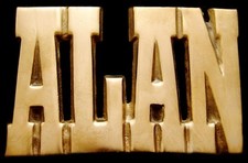 MH14103 NOS VINTAGE 1970s/80s CUT-OUT NAME  ALAN  SOLID BRASS BUCKLE