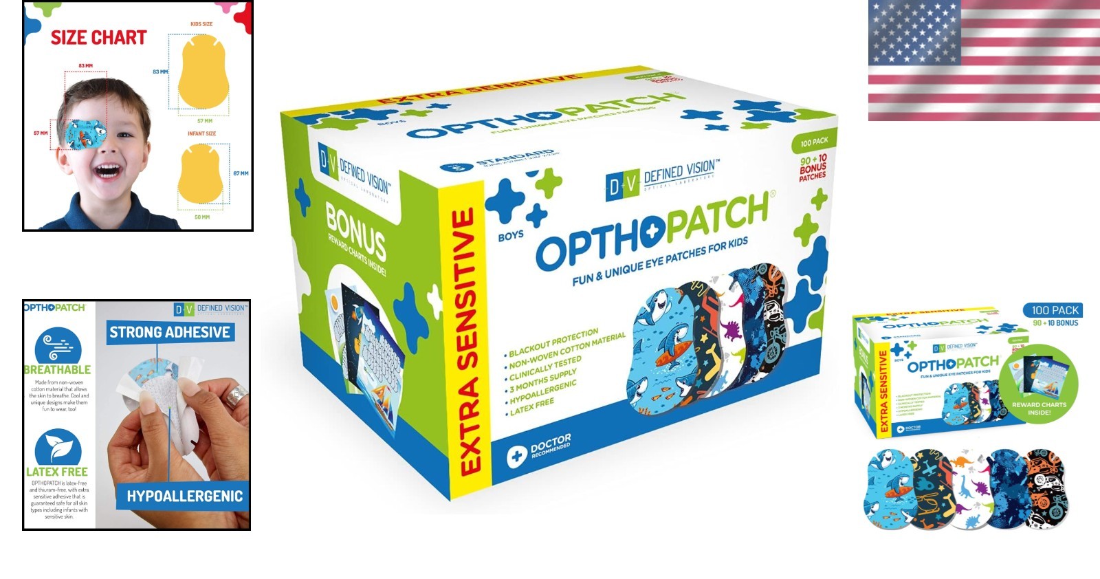 Comfortable Eye Patches - Boys' Design - 100 Count