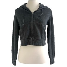 Brandy Melville Dark Gray Cozy Cropped Full-Zip Hoodie Sweatshirt One Size