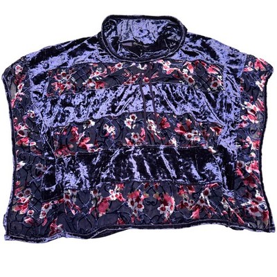 Dor Dor Couture Purple Velvet Floral Burnout Mesh Ponho Top Cowl Neck Medium