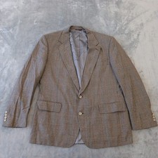 Lands End Blazer Mens 44 Gray Plaid Silk Blend Two Button Single Vent