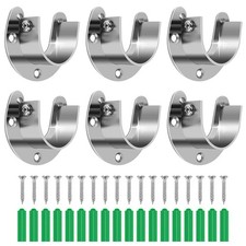 6 Pcs Stainless Steel Closet Rod Brackets Closet Rod Support - U-Shaped Flange