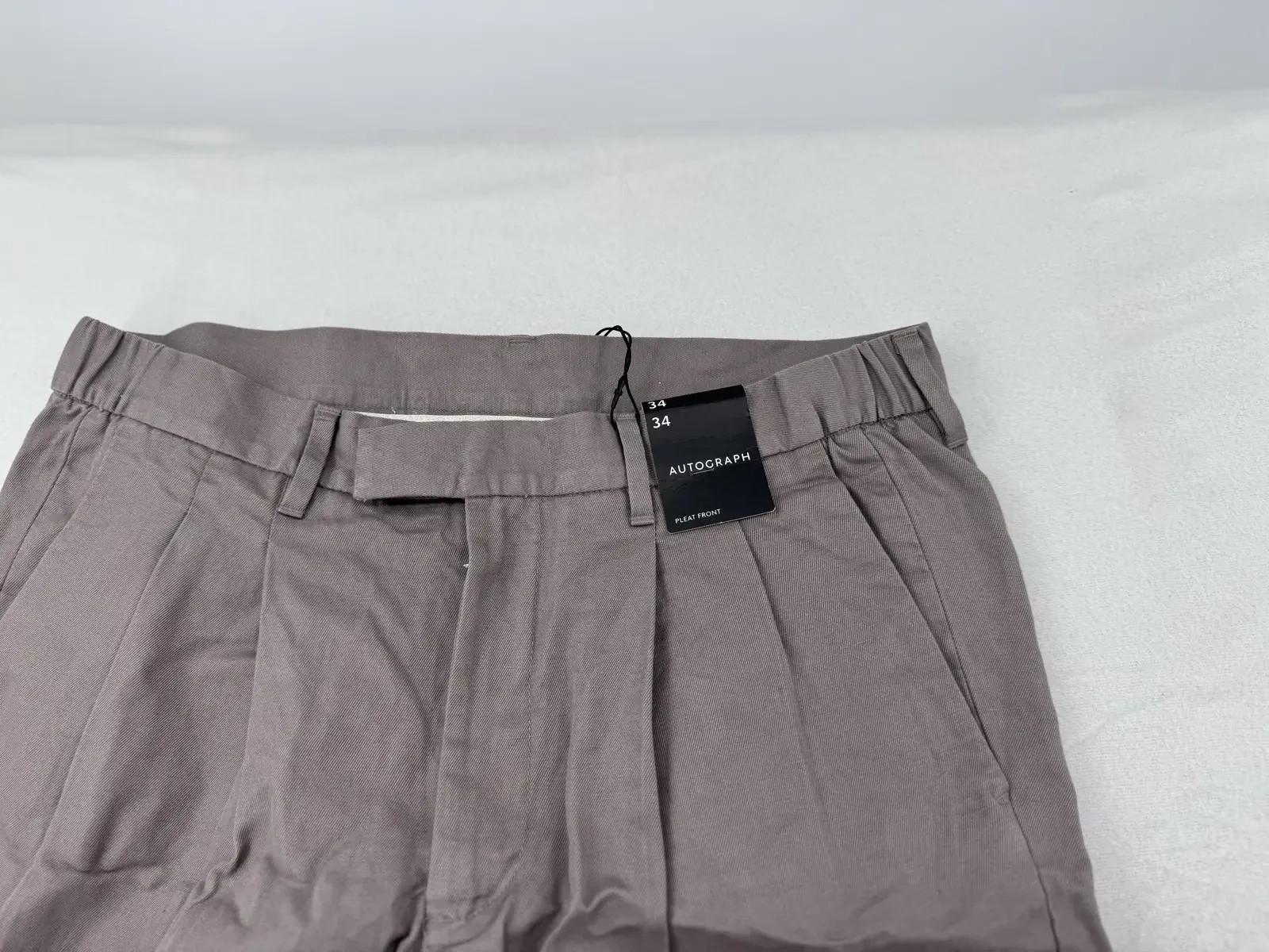 M&S Autograph Mens Linen Blend Pleat Front Shorts 34 Taupe Cotton NWT RRP £35 image 3