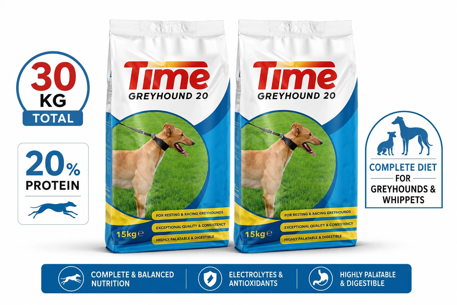 Time Greyhound 20 Racing 2 x 15kg Greyhound 30Kg Whippet Dog Food FREE DELIVERY
Opens in a new windo