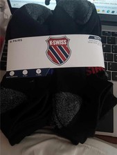 NEW 6 PACK OF MENS K-SWISS BLACK ANKLE SOCKS HALF CUSHION Y HEEL SOCK SIZE 10-13