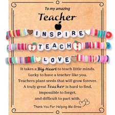 2-4Pcs Teacher Appreciation Gifts for Women Teacher Letter Polymer Clay Bracelet
