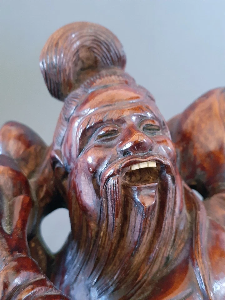 Antigua escultura inmortal china finamente tallada a mano de madera, 12 pulgadas  Foto 3 de 4