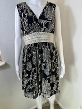Oscar De La Renta Black Cream Midi Dress Elegant Boho Classic Sz 8 Luxury 