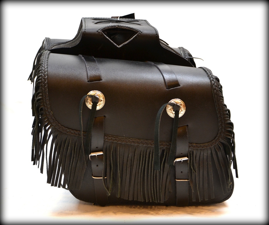 Sacoches Cavalières en Cuir Noir à Franges pour Moto Custom Harley