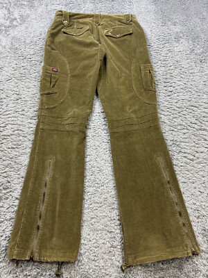 Vtg Fetish Cargo Pants Women 7/8 Sage Green Corduroy Flare