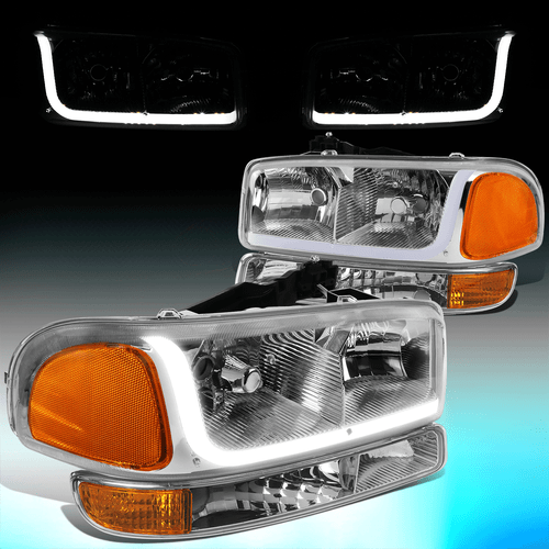 PARA 1999-2007 GMC SIERRA/YUKON LED DRL CROMO ÁMBAR FARO + LÁMPARA DE SEÑAL PARACHOQUES - Imagen 1 de 8