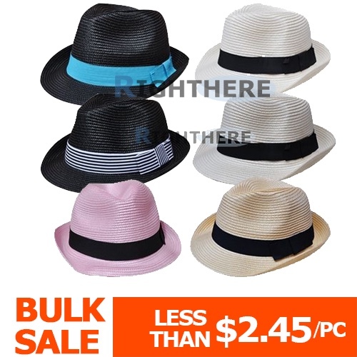 BULK SALE FASHION UNISEX FEDORA TRILBY CLOCHE HAT STRAW SUMMER CAP WHOLESALE - Picture 1 of 9