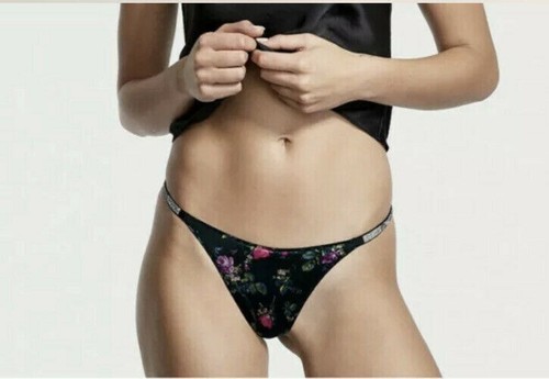 S Victoria Secret Very Sexy Bombshell Black Shine Strap V-String Bling Panty NEW - 第 1/3 張圖片