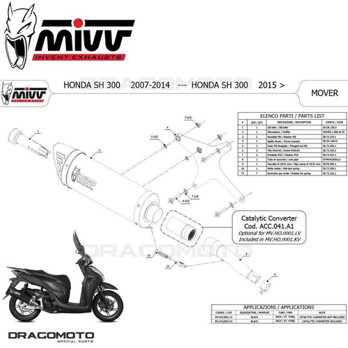 Scarico HONDA SH 300 2011 2012 MIVV Mover Nero - Foto 5 di 5