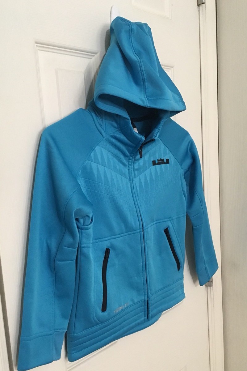 Nike Therma Fit Full Zip Hoodie Blue Lebron James Kids Boys Size
