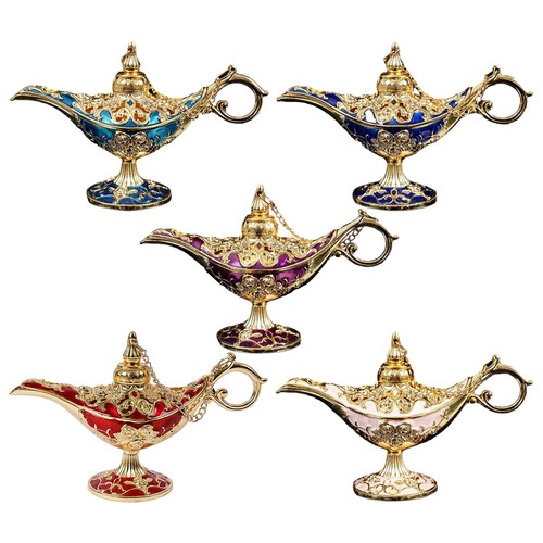 Vintage Aladdin Magic Genie Lamp,Metal Wishing Light for Home Wedding Party