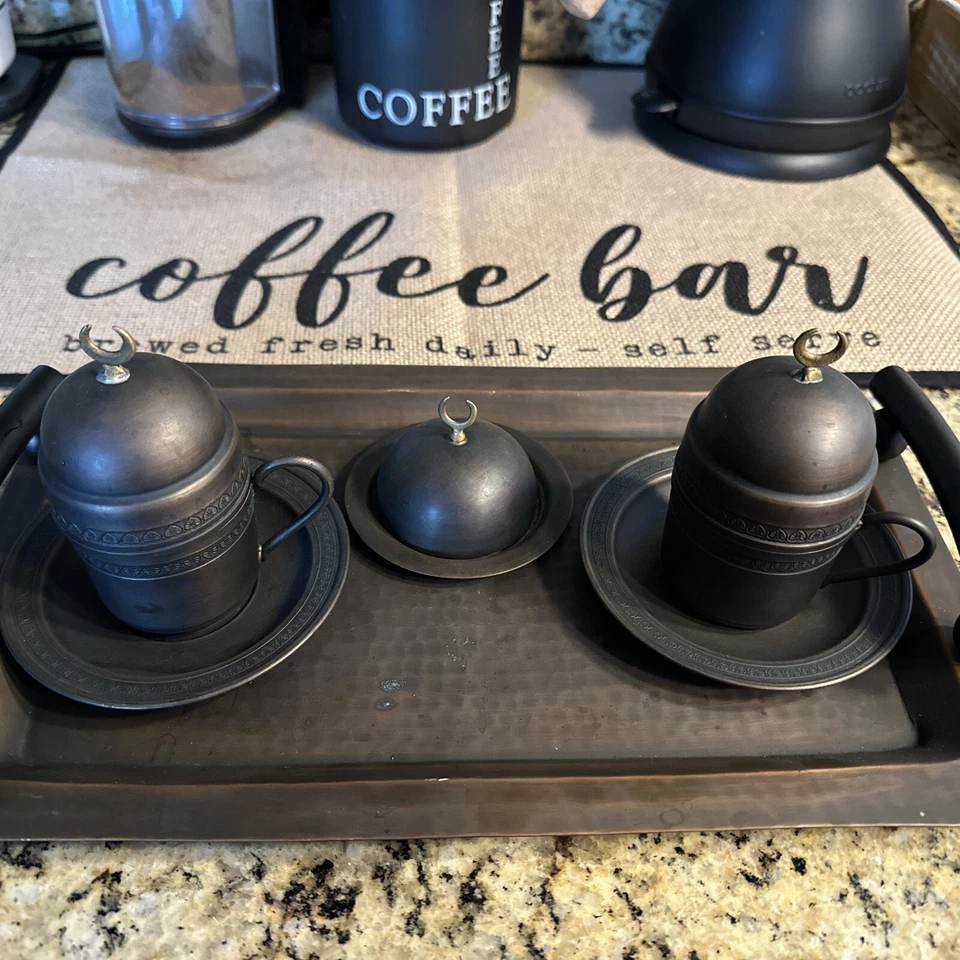 Turkish Coffee set, Copper Coffee Cup Set With Tray Handmade - Image 3 of 4