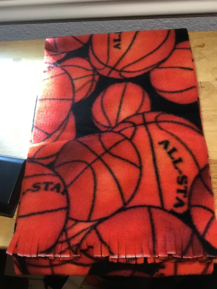 REVERSIBLE FLEECE BASKETBALL HANDMADE ADULT BEANIE AND SCARF - Image 4 of 4