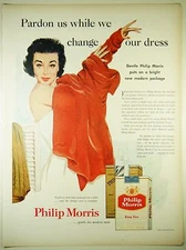 Vintage 1955 PHILIP MORRIS CIGARETTES Full Page Magazine Print Ad: NEW PACKAGE